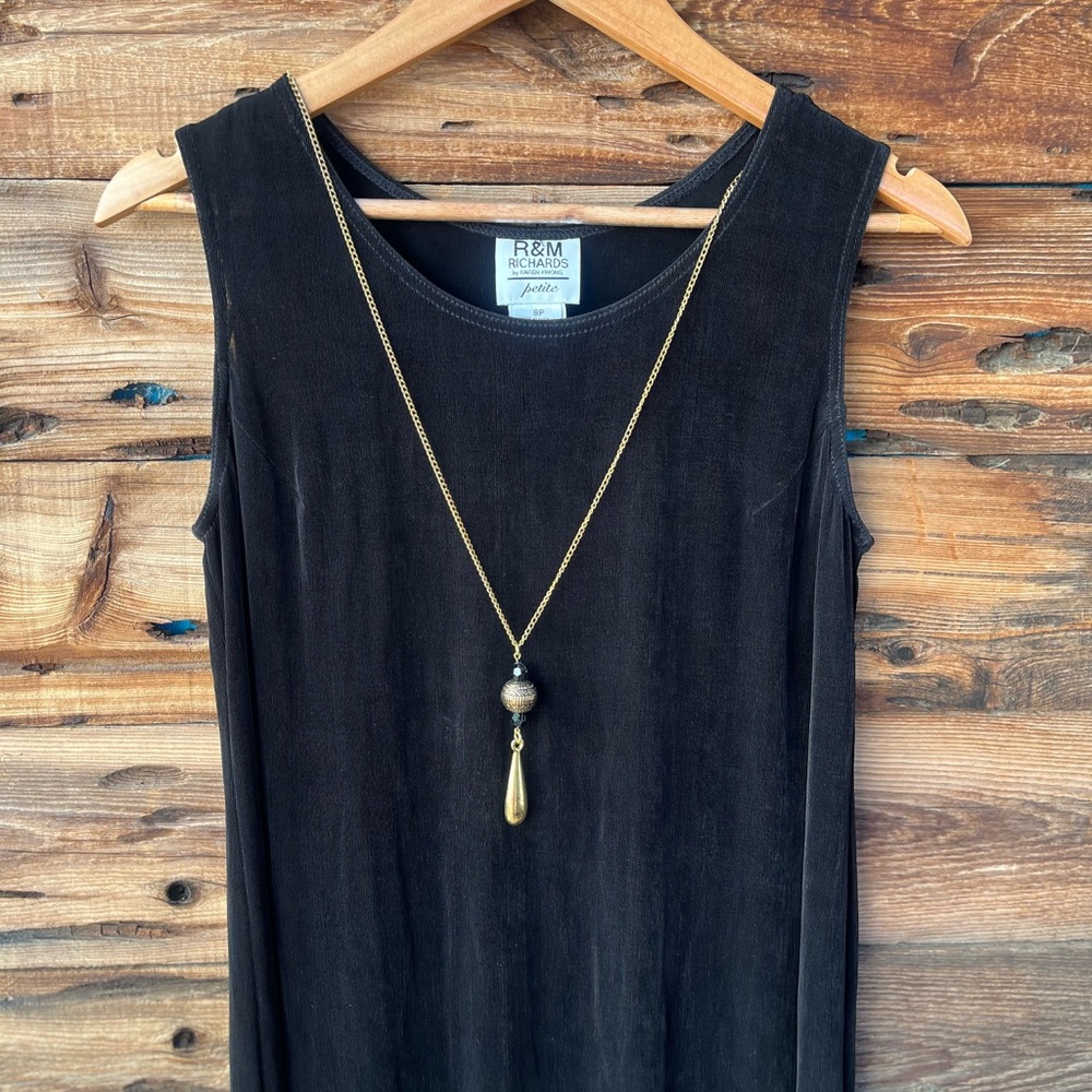 VINTAGE | R&M Richards By Karen Kwong Black Maxi Dress W/ Gold Floral Jacket 8P - Picture 8 of 11
